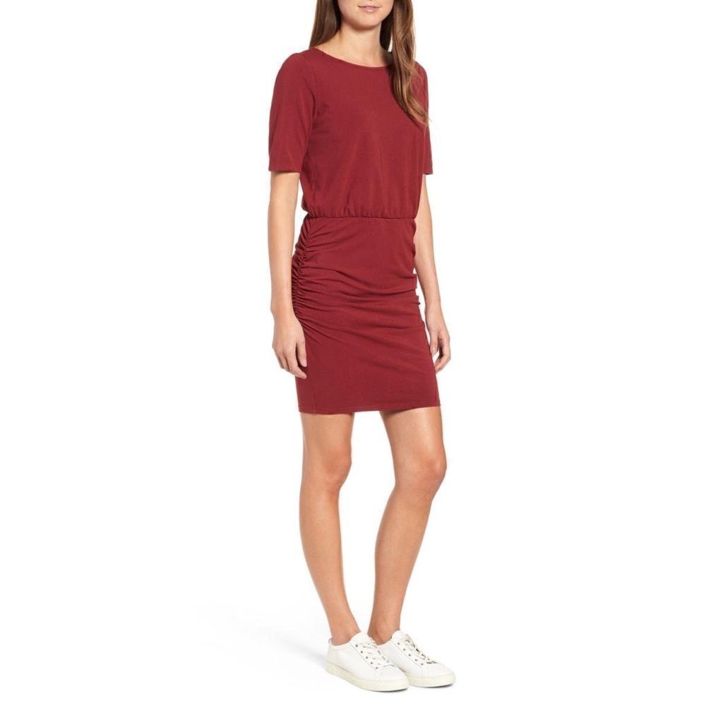 MICHAEL STARS Ruched Body-Con Dress Pinot XS NWT